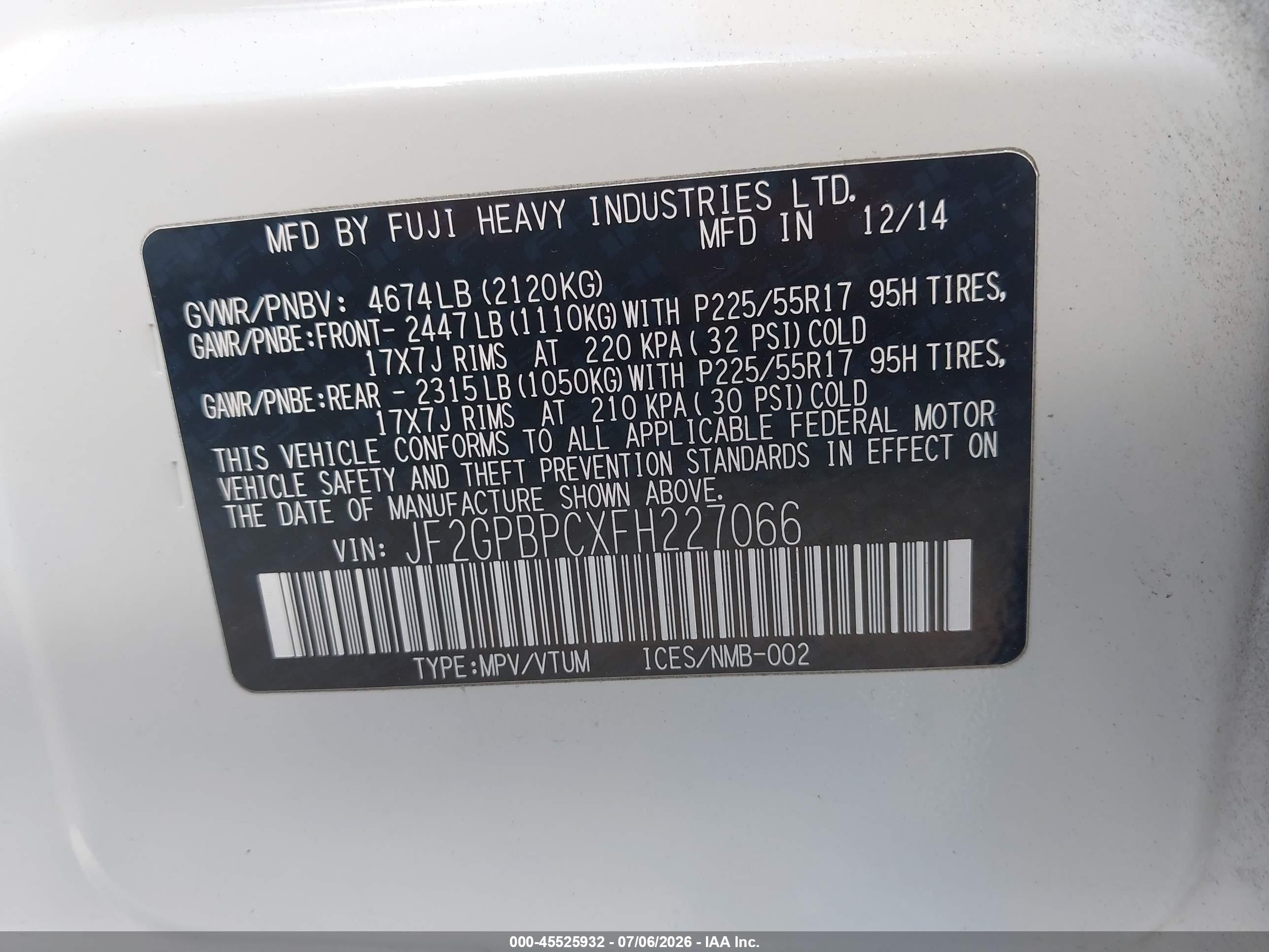 2015 Subaru Xv Crosstrek Hybrid Touring White vin: JF2GPBPCXFH227066