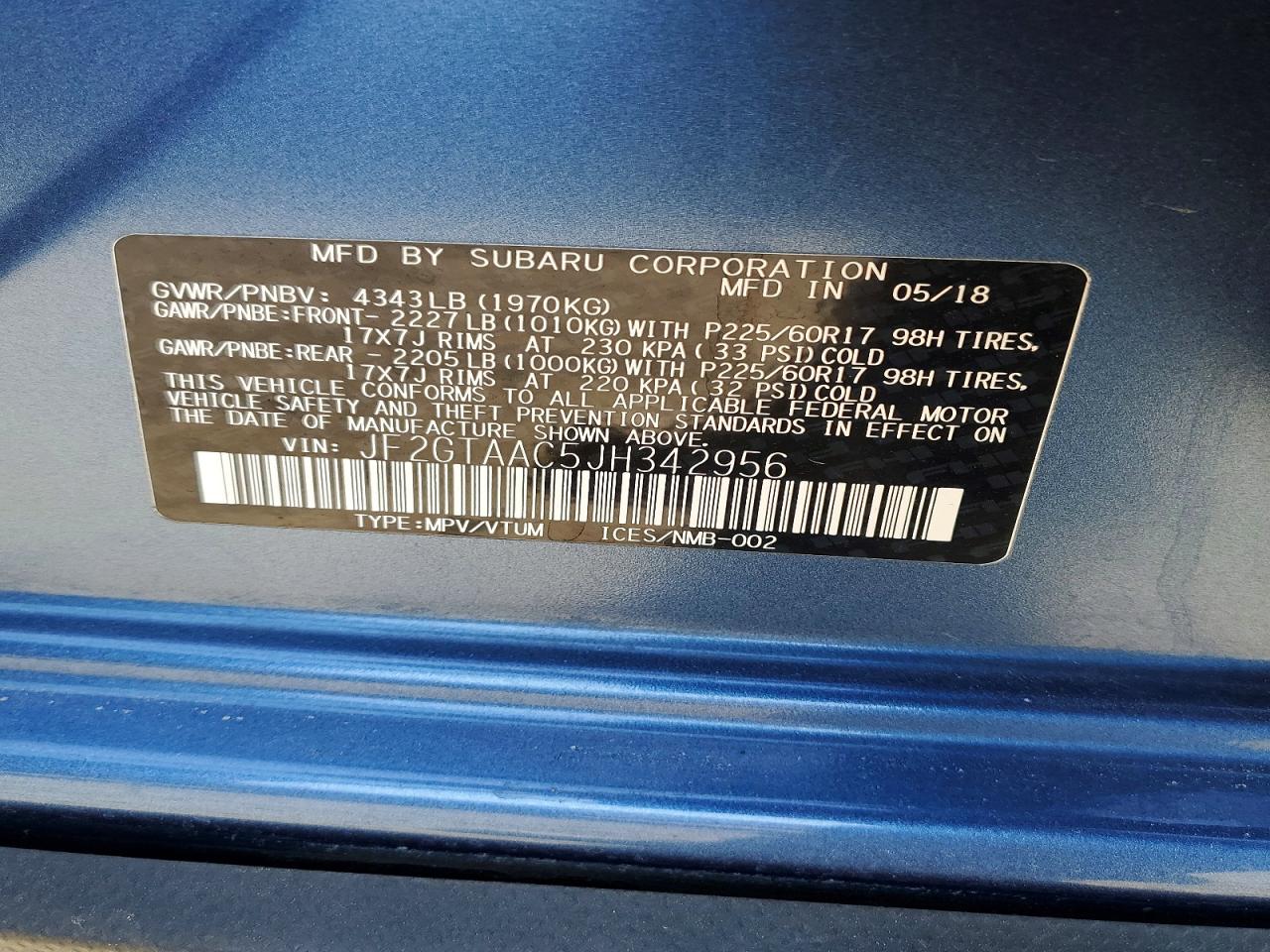 2018 Subaru Crosstrek Blue vin: JF2GTAAC5JH342956