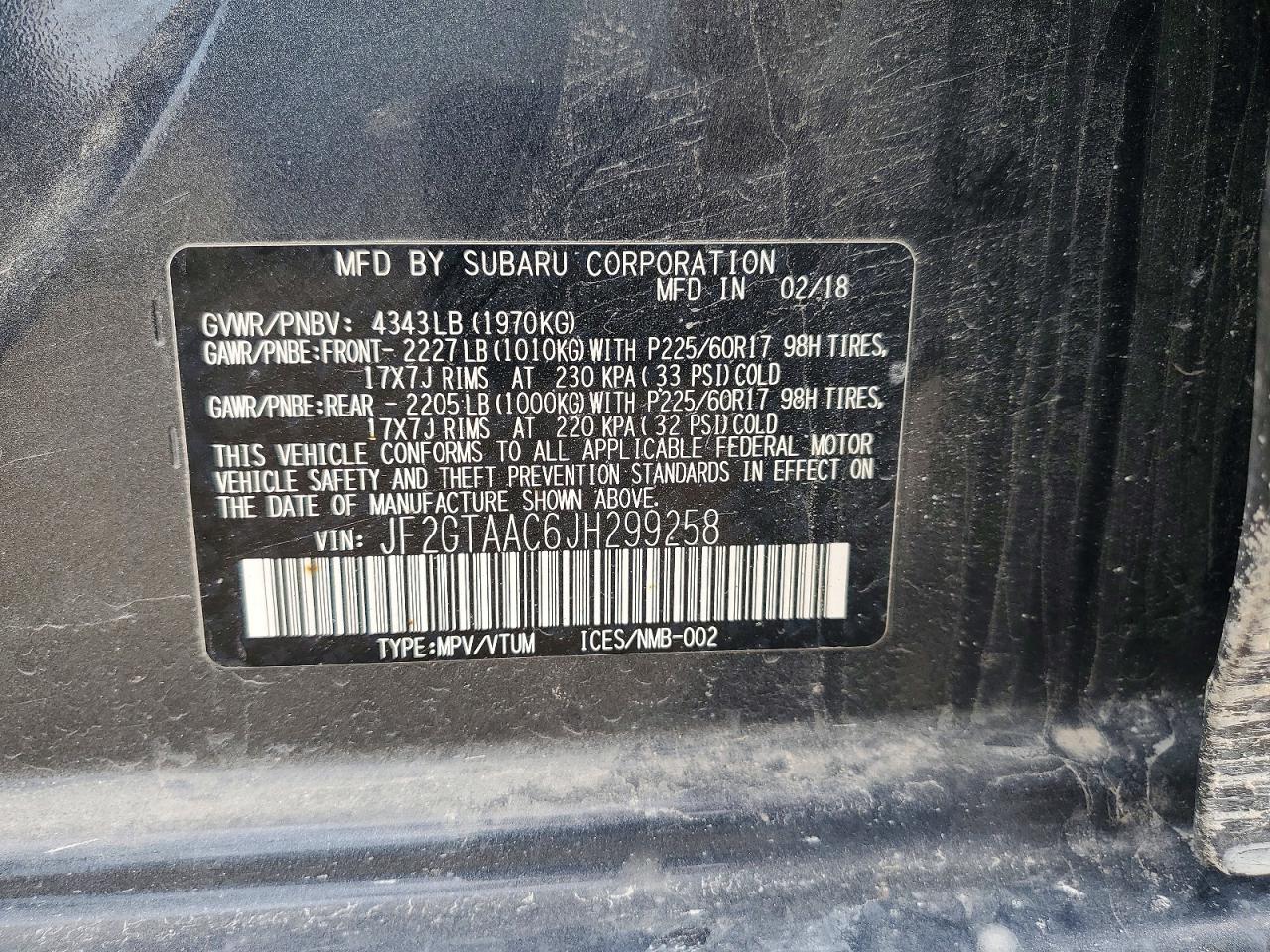 2018 Subaru Crosstrek Charcoal vin: JF2GTAAC6JH299258