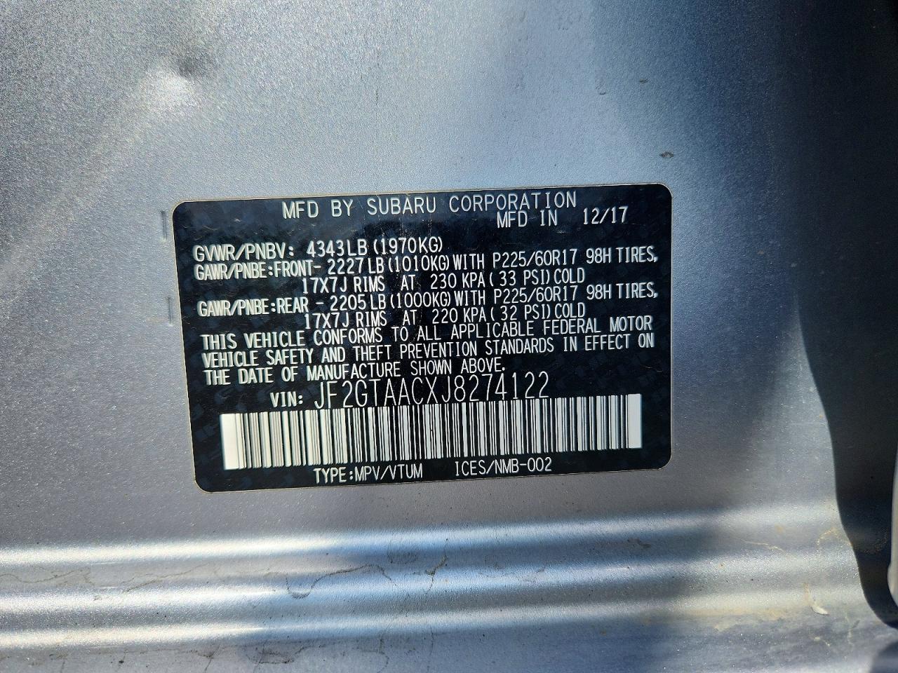 2018 Subaru Crosstrek Silver vin: JF2GTAACXJ8274122