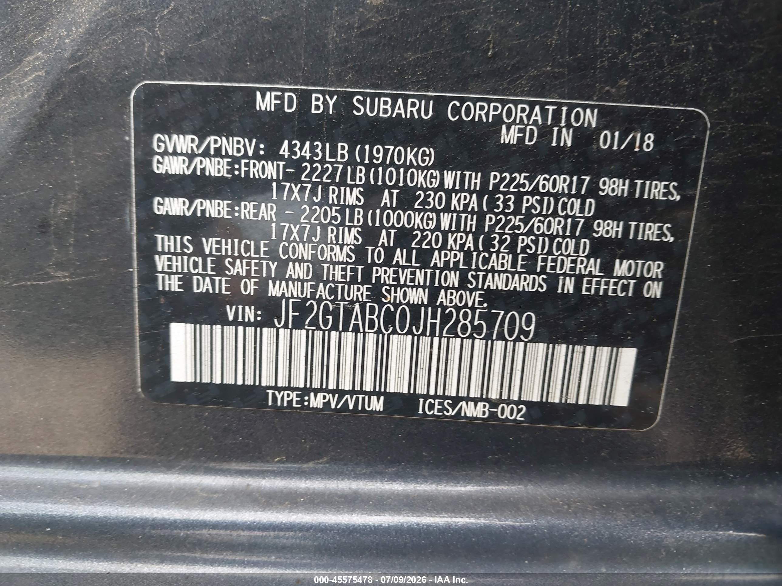 2018 Subaru Crosstrek 2.0i Premium Серый vin: JF2GTABC0JH285709