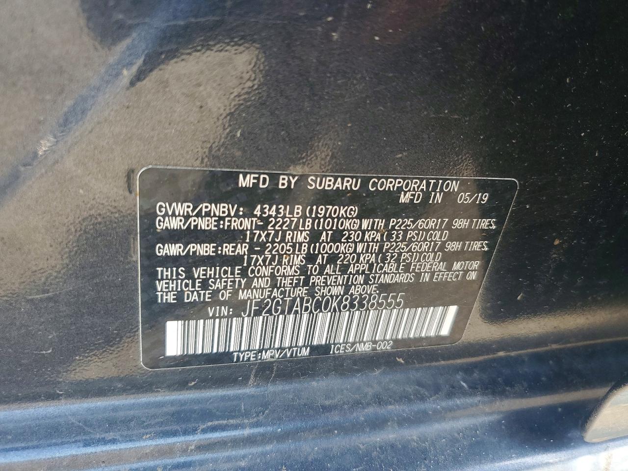 2019 Subaru Crosstrek Charcoal vin: JF2GTABC0K8338555