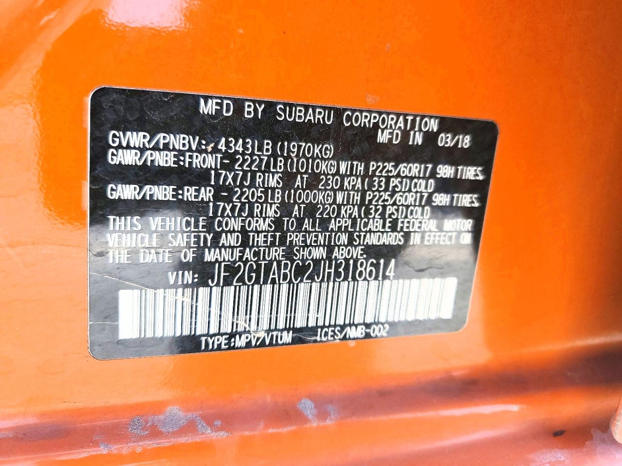 2018 Subaru Crosstrek Premium Orange vin: JF2GTABC2JH318614