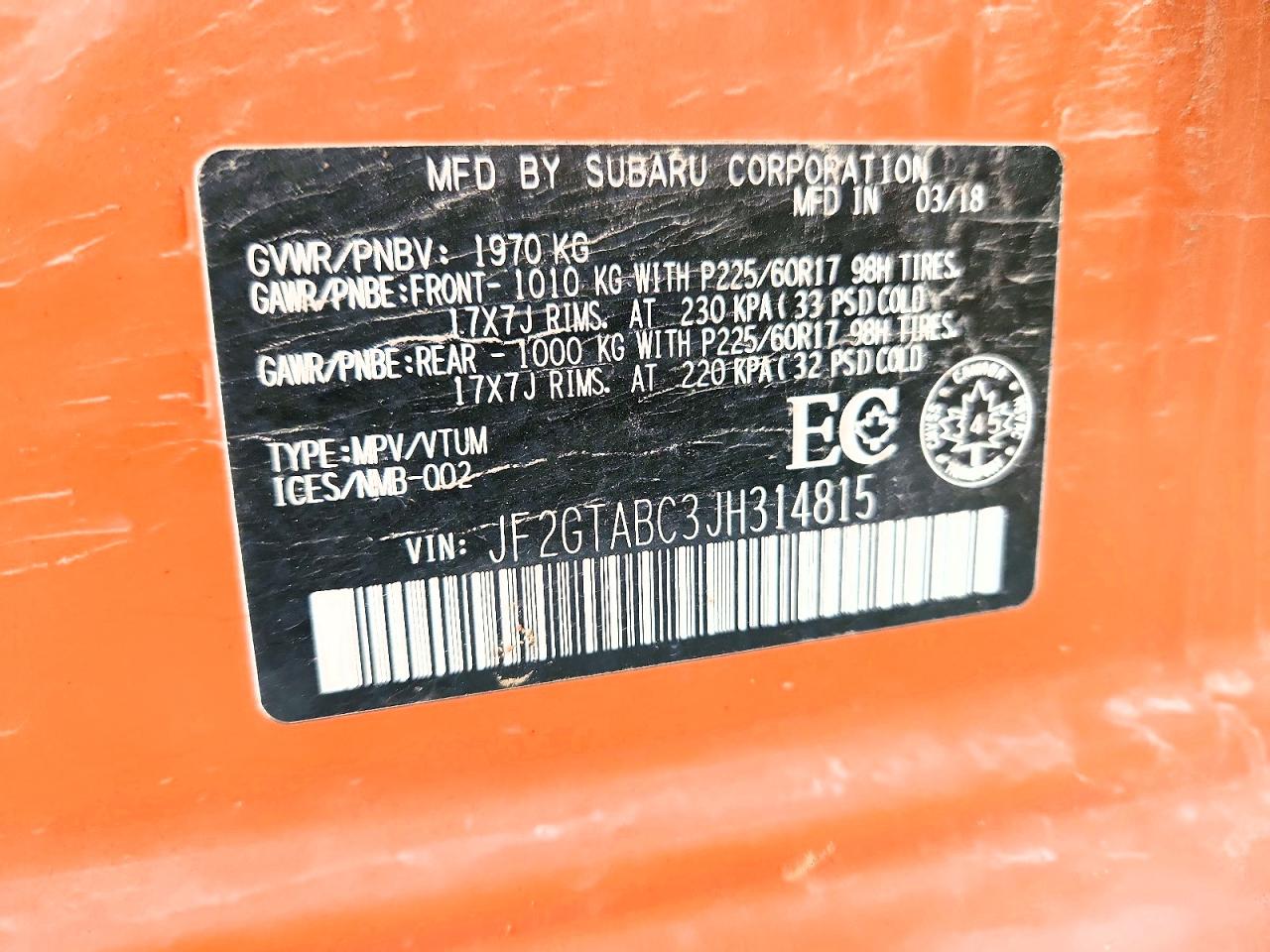 2018 Subaru Crosstrek Premium Orange vin: JF2GTABC3JH314815