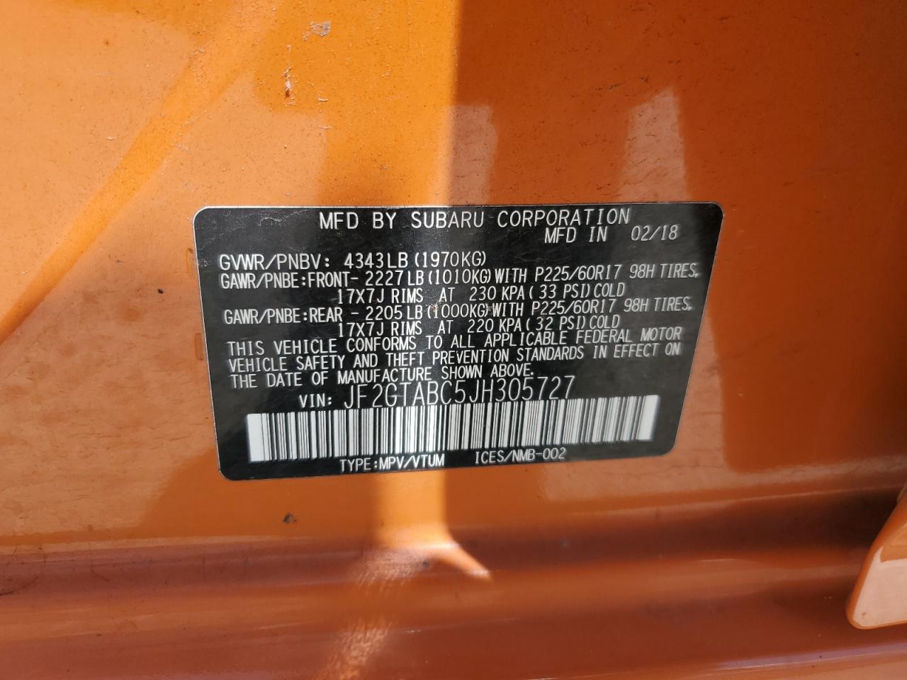 2018 Subaru Crosstrek Premium   Orange vin: JF2GTABC5JH305727