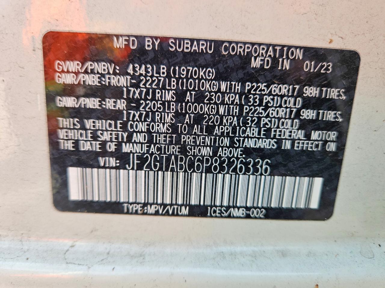 2023 Subaru Crosstrek White vin: JF2GTABC6P8326336