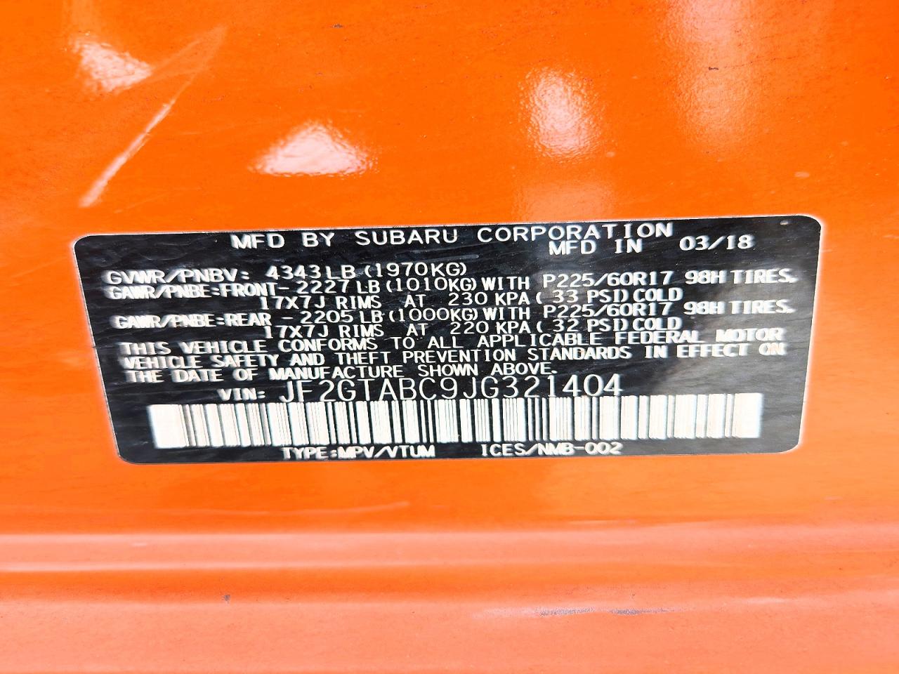 2018 Subaru Crosstrek Premium Orange vin: JF2GTABC9JG321404