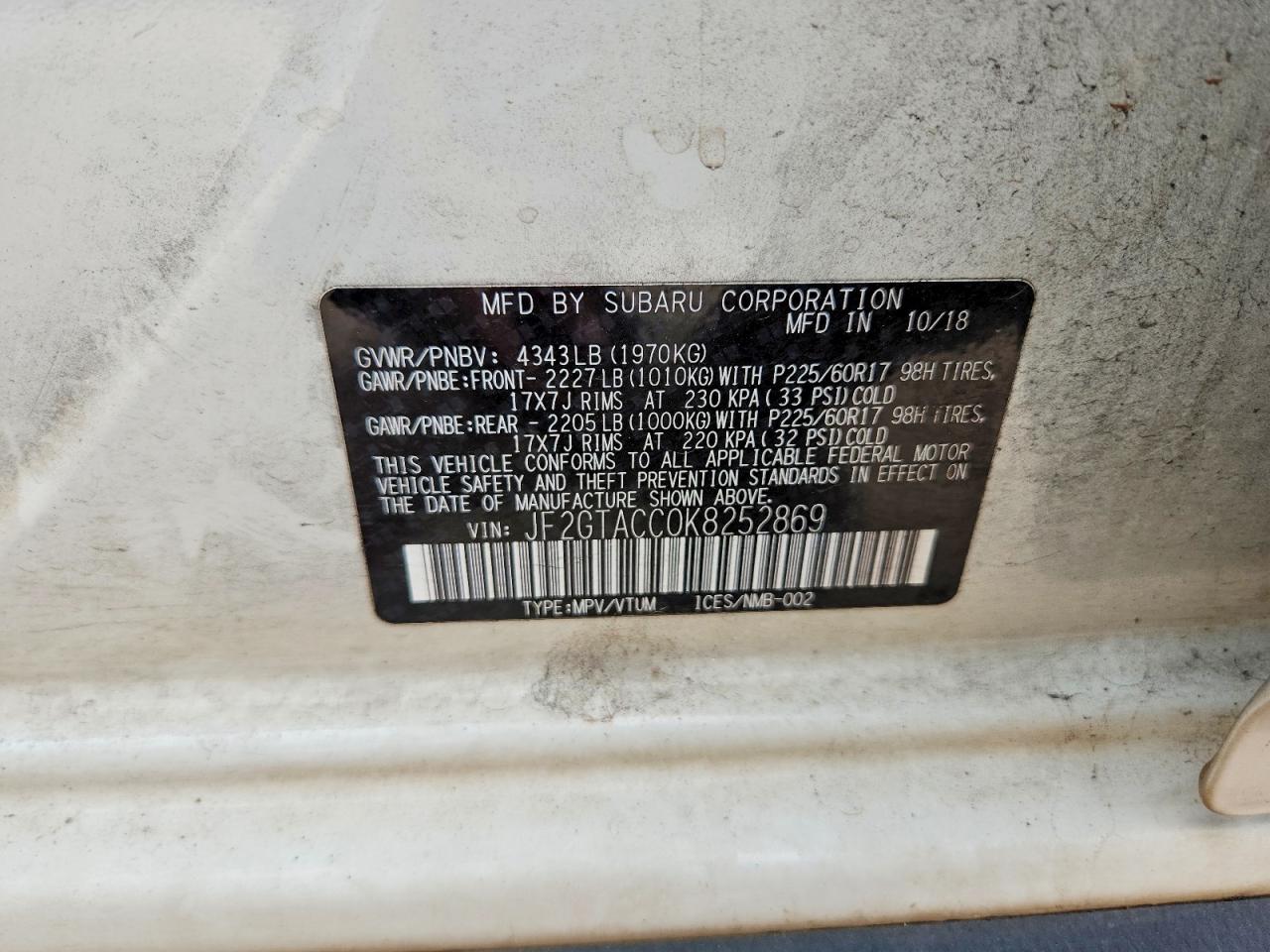 2019 Subaru Crosstrek Premium White vin: JF2GTACC0K8252869