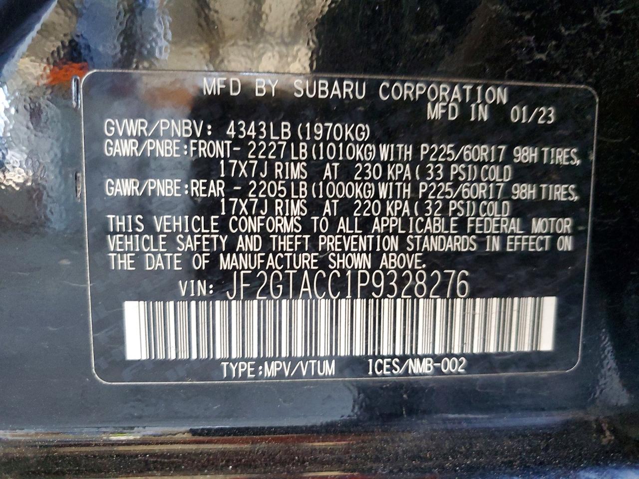 2023 Subaru Crosstrek Premium Black vin: JF2GTACC1P9328276