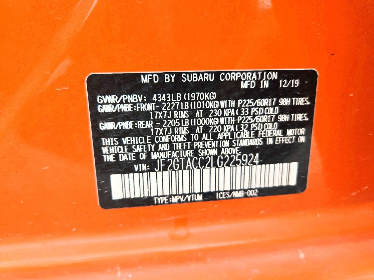 2020 Subaru Crosstrek Premium Orange vin: JF2GTACC2LG225924