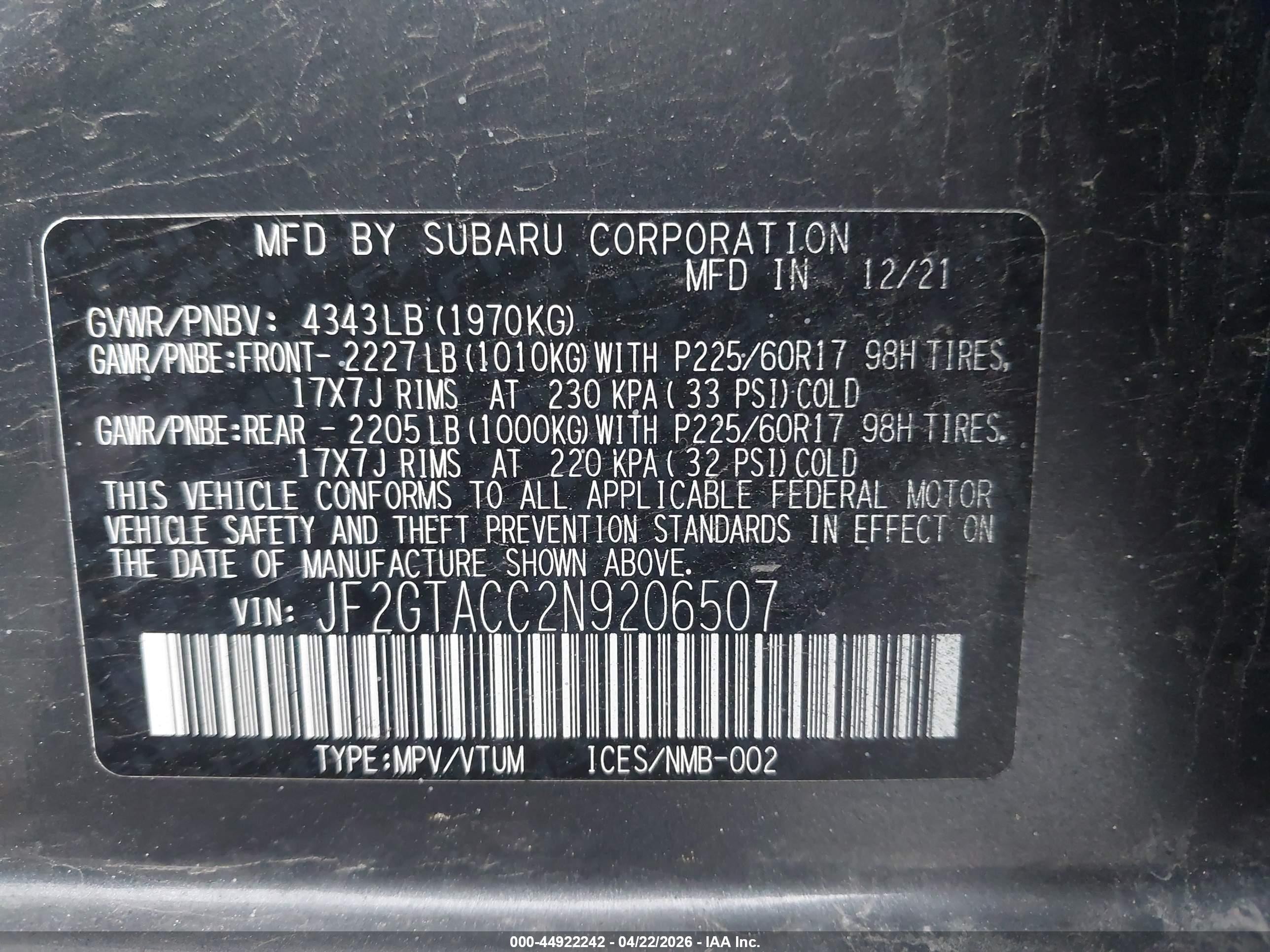 2022 Subaru Crosstrek Premium Gray vin: JF2GTACC2N9206507