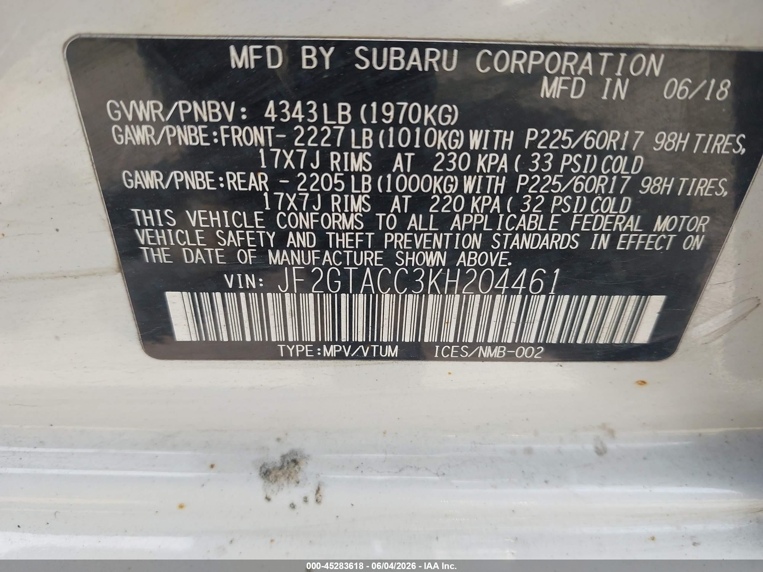 2019 Subaru Crosstrek 2.0i Premium White vin: JF2GTACC3KH204461