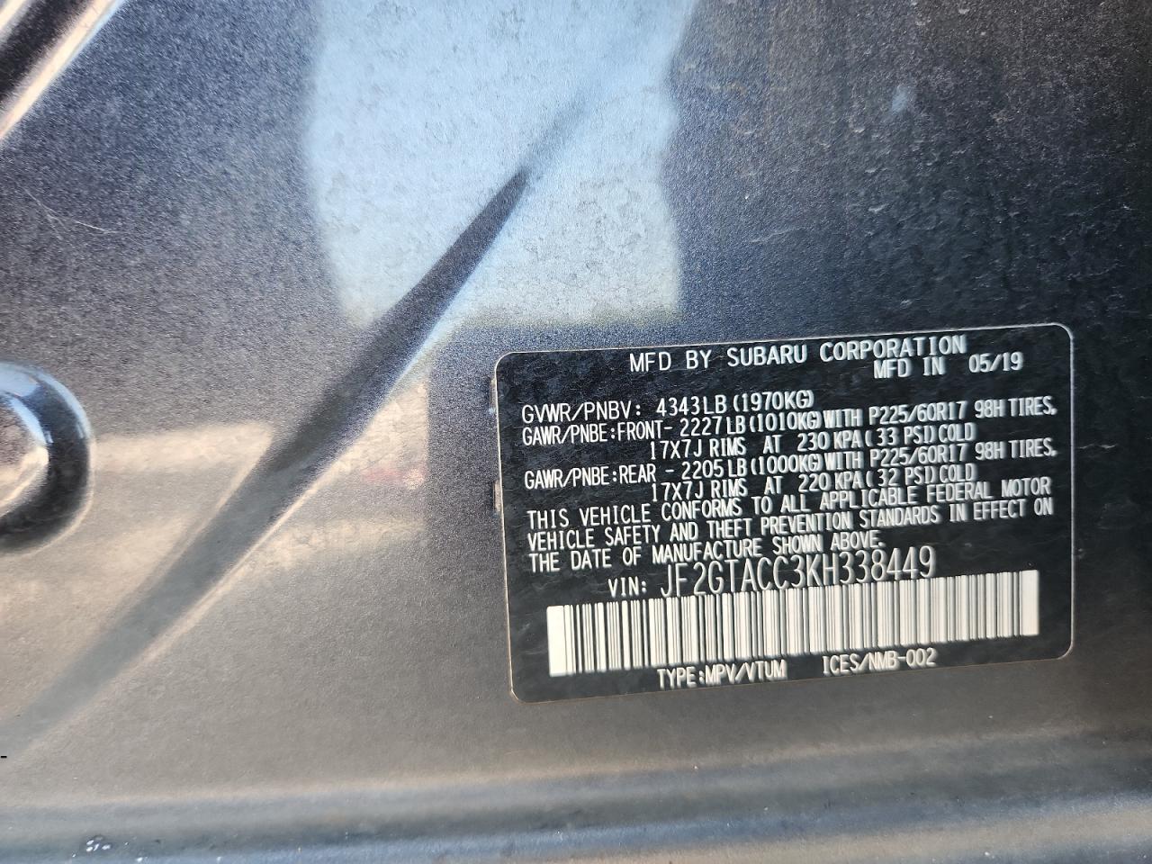 2019 Subaru Crosstrek Premium Gray vin: JF2GTACC3KH338449