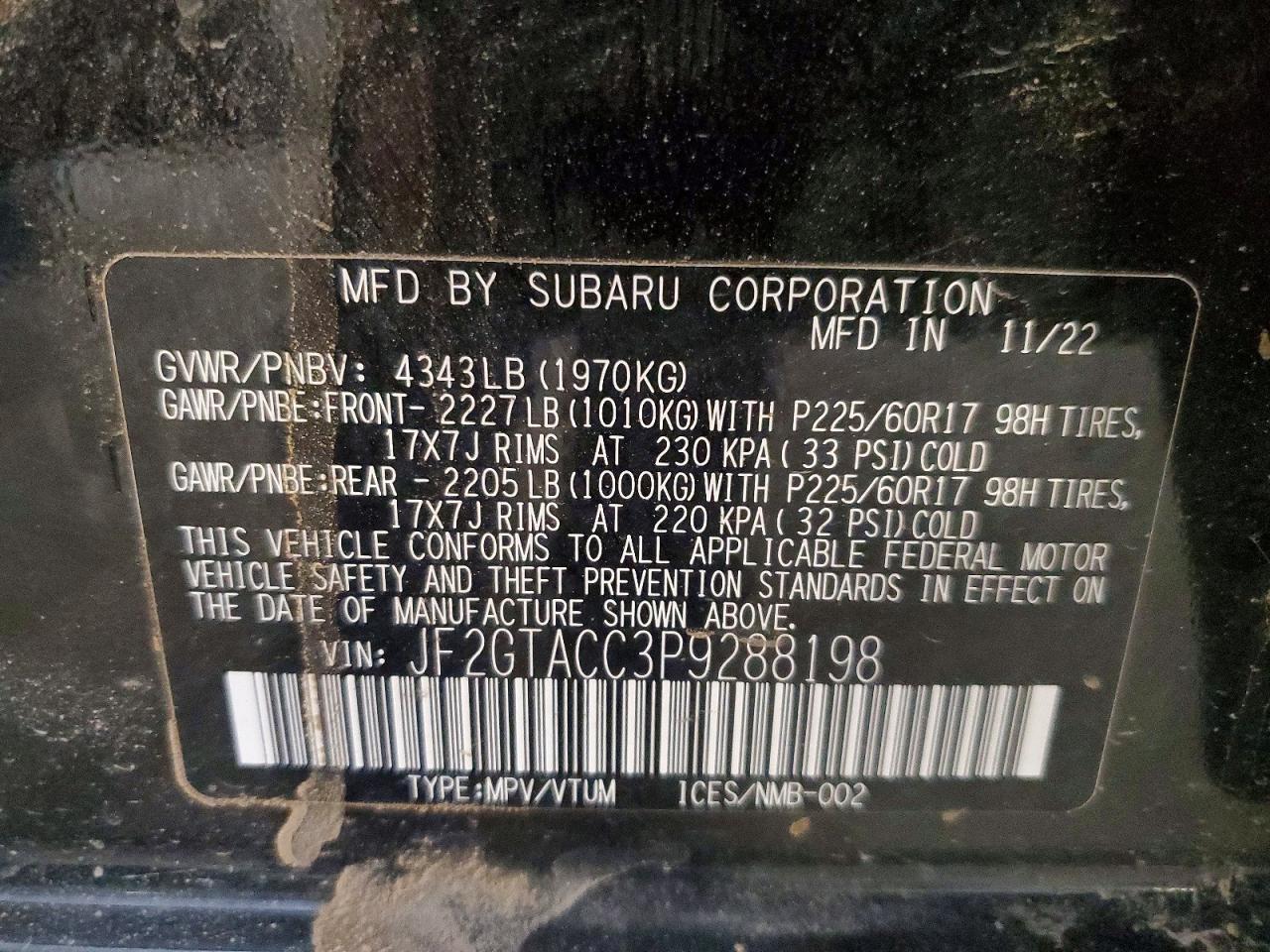 2023 Subaru Crosstrek Premium Black vin: JF2GTACC3P9288198