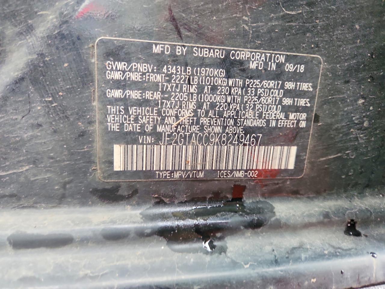 2019 Subaru Crosstrek Premium Black vin: JF2GTACC9K8249467