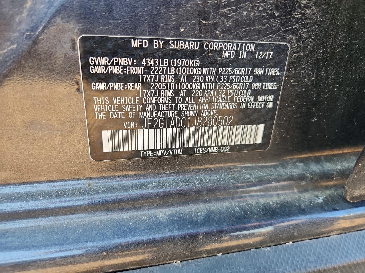 2018 Subaru Crosstrek Premium Черный vin: JF2GTADC1J8280502