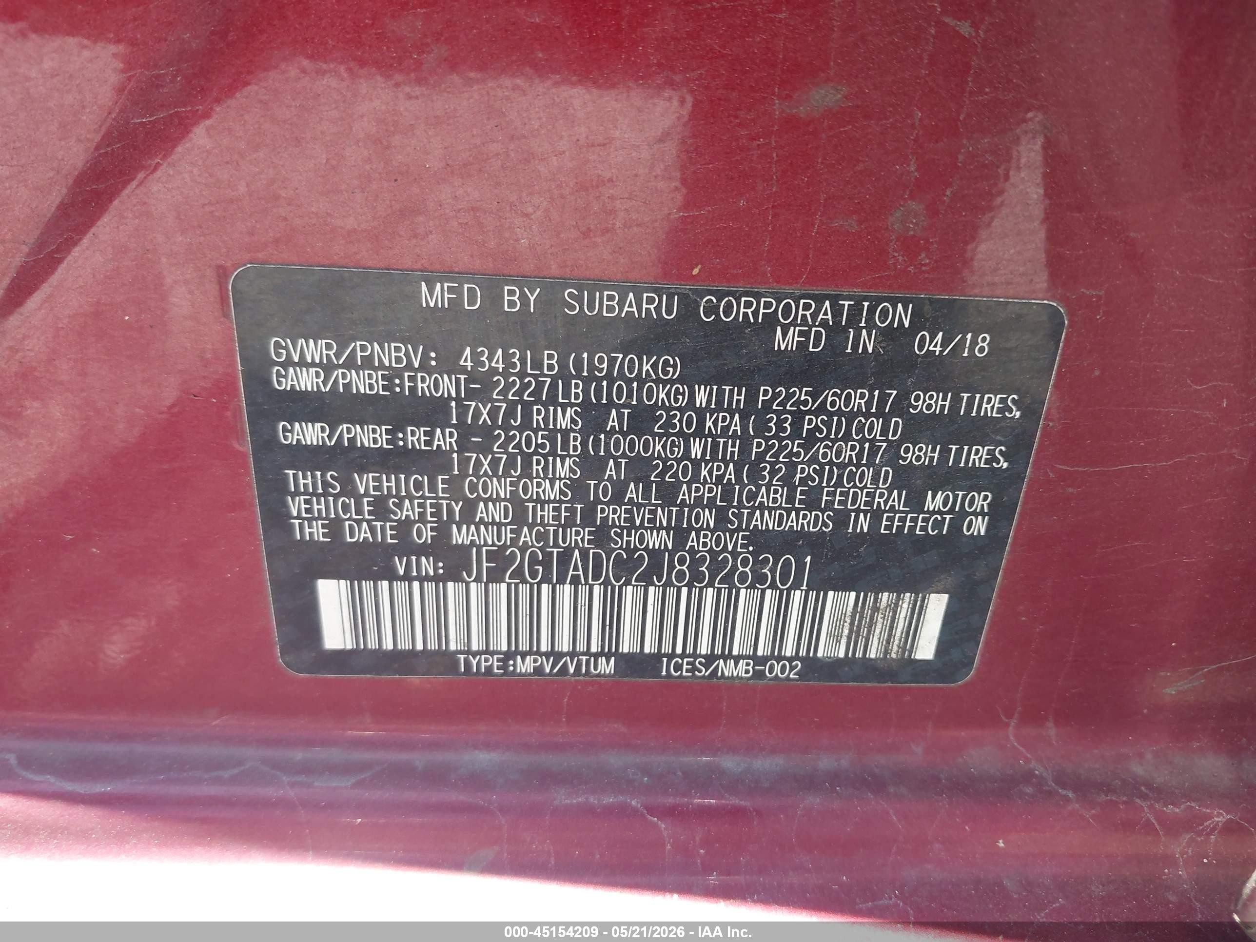 2018 Subaru Crosstrek 2.0i Premium Red vin: JF2GTADC2J8328301