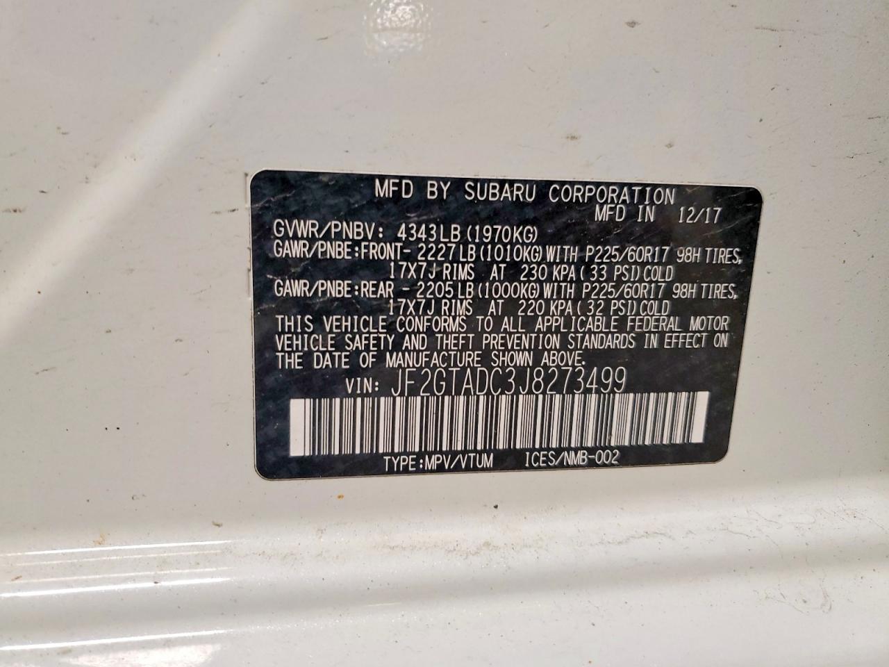 2018 Subaru Crosstrek Premium White vin: JF2GTADC3J8273499