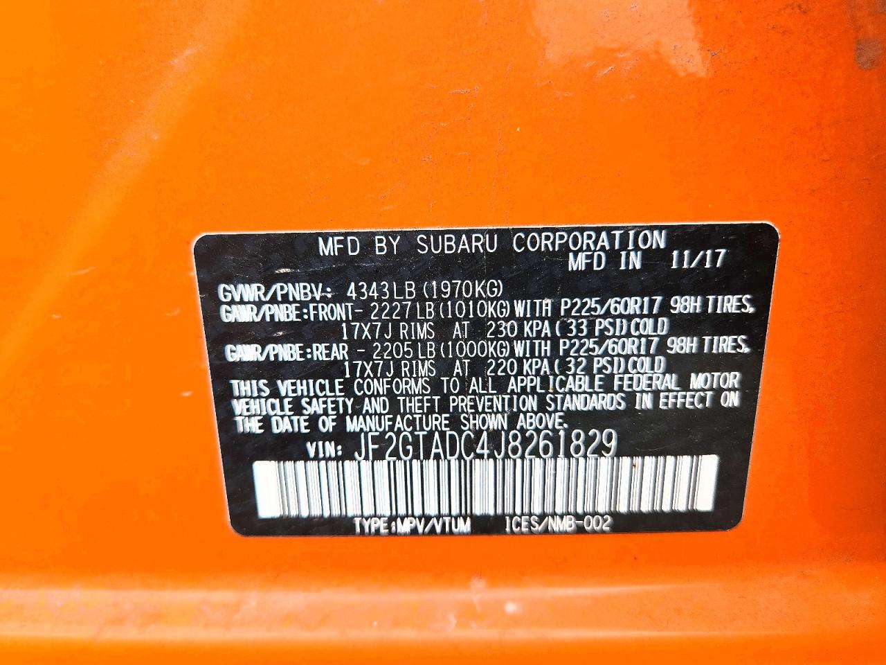 2018 Subaru Crosstrek Premium Orange vin: JF2GTADC4J8261829