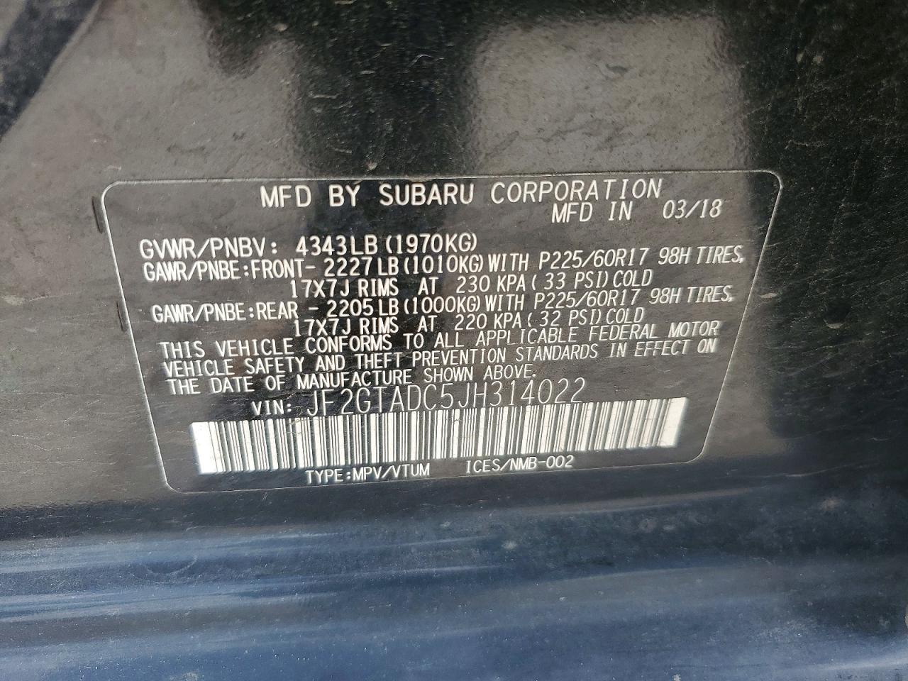2018 Subaru Crosstrek Premium Black vin: JF2GTADC5JH314022