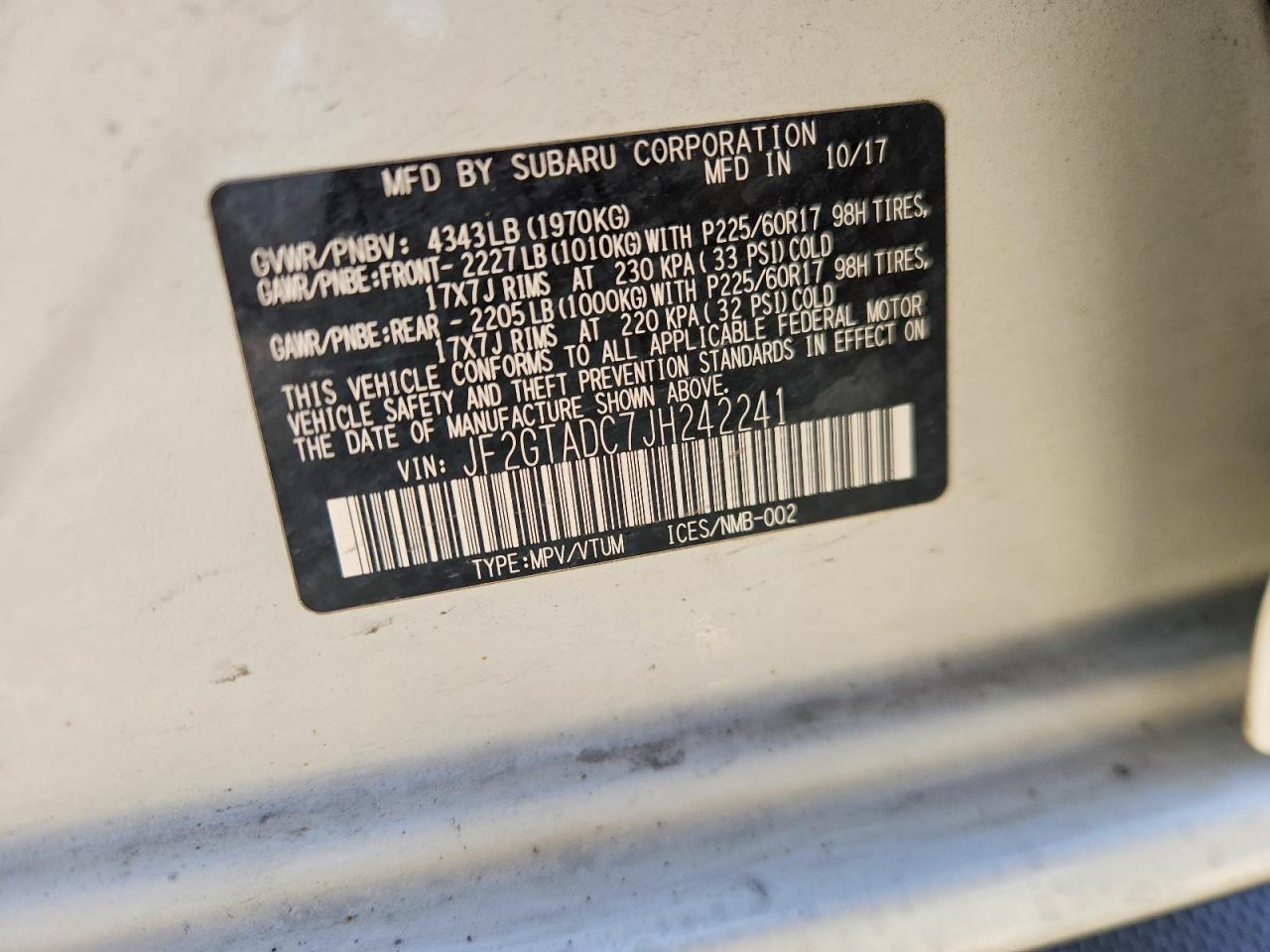2018 Subaru Crosstrek Premium White vin: JF2GTADC7JH242241