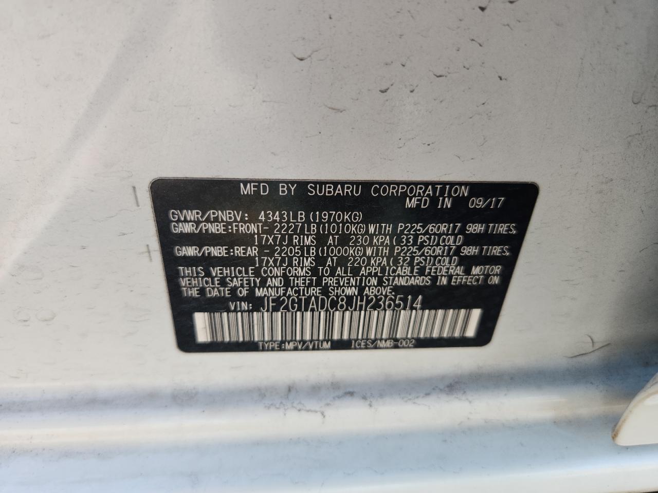 2018 Subaru Crosstrek Premium White vin: JF2GTADC8JH236514