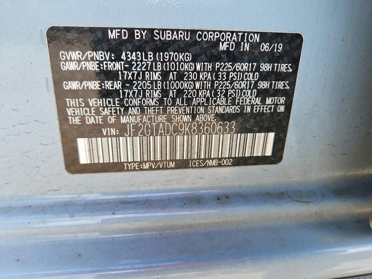 2019 Subaru Crosstrek Premium Blue vin: JF2GTADC9K8360633