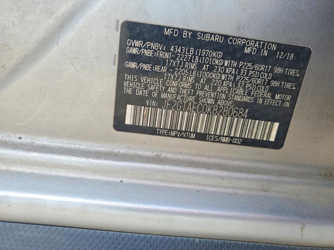 2019 Subaru Crosstrek Premium Silver vin: JF2GTAEC0K8280684