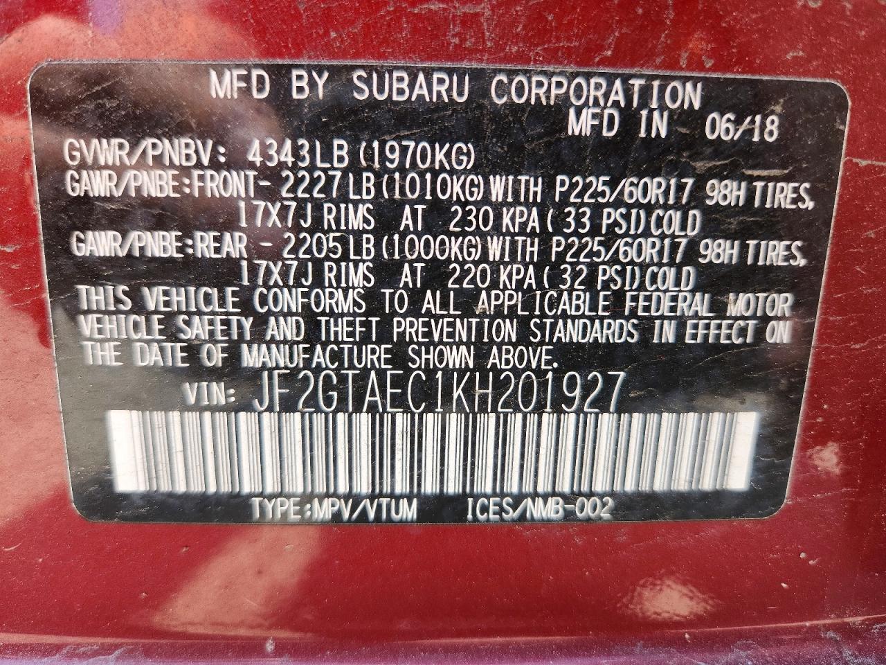 2019 Subaru Crosstrek Premium Red vin: JF2GTAEC1KH201927