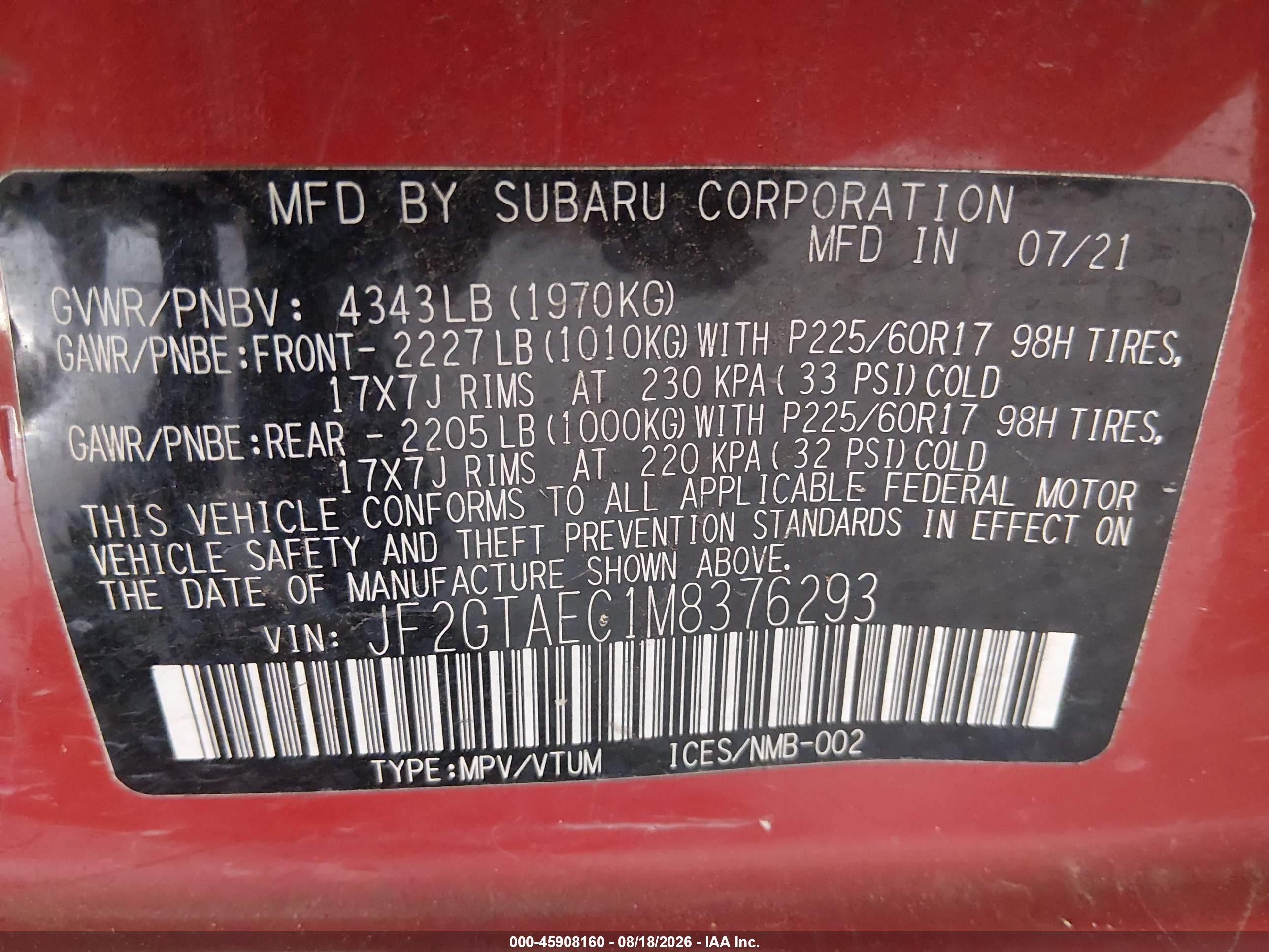 2021 Subaru Crosstrek Premium Красный vin: JF2GTAEC1M8376293
