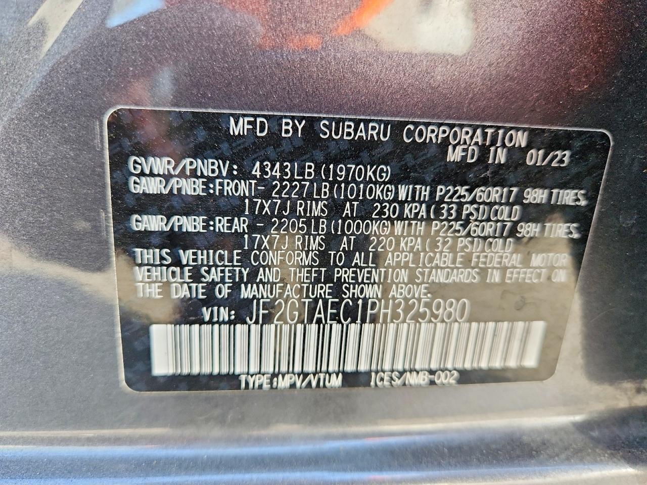 2023 Subaru Crosstrek Premium Gray vin: JF2GTAEC1PH325980