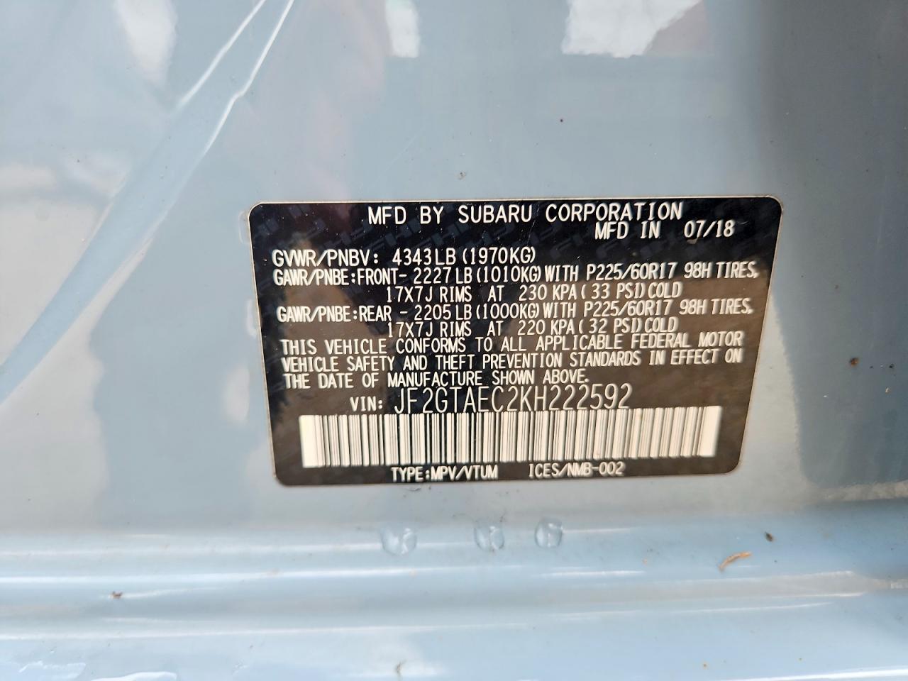 2019 Subaru Crosstrek Premium Blue vin: JF2GTAEC2KH222592