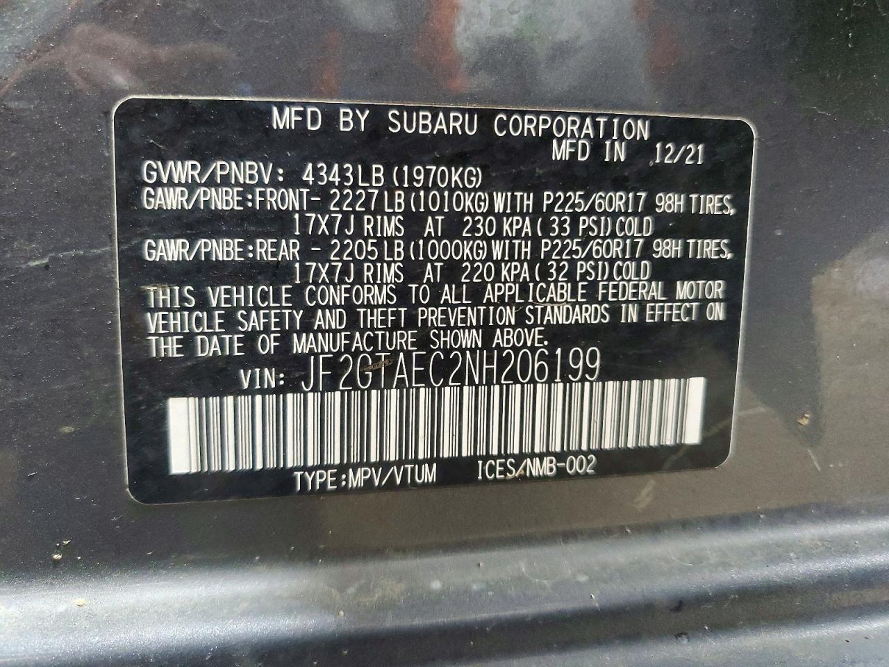 2022 Subaru Crosstrek Premium Gray vin: JF2GTAEC2NH206199