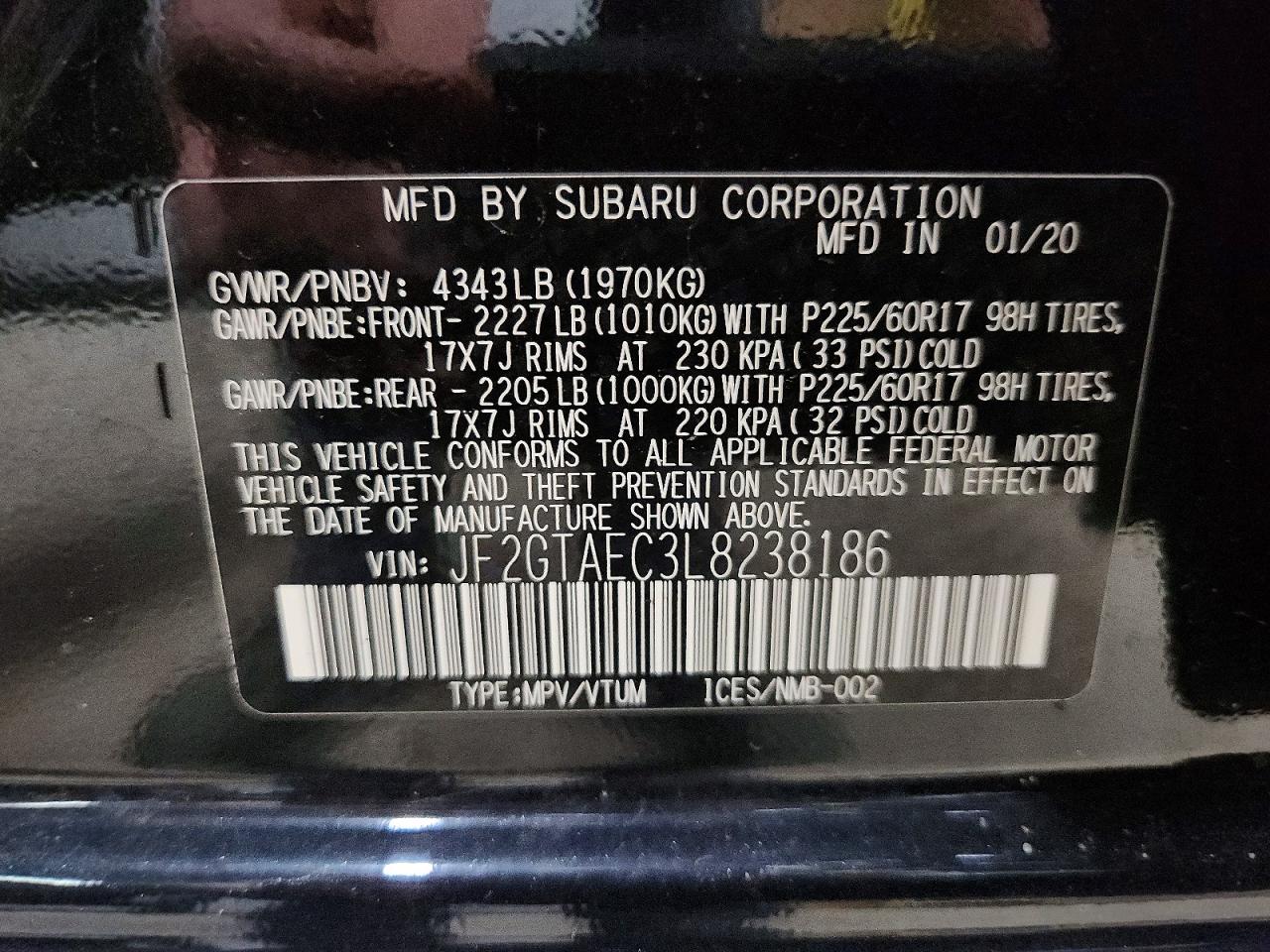 2020 Subaru Crosstrek Premium Black vin: JF2GTAEC3L8238186