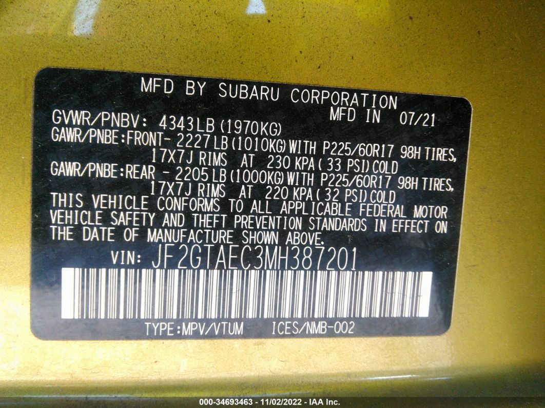 2021 Subaru Crosstrek Premium Green vin: JF2GTAEC3MH387201