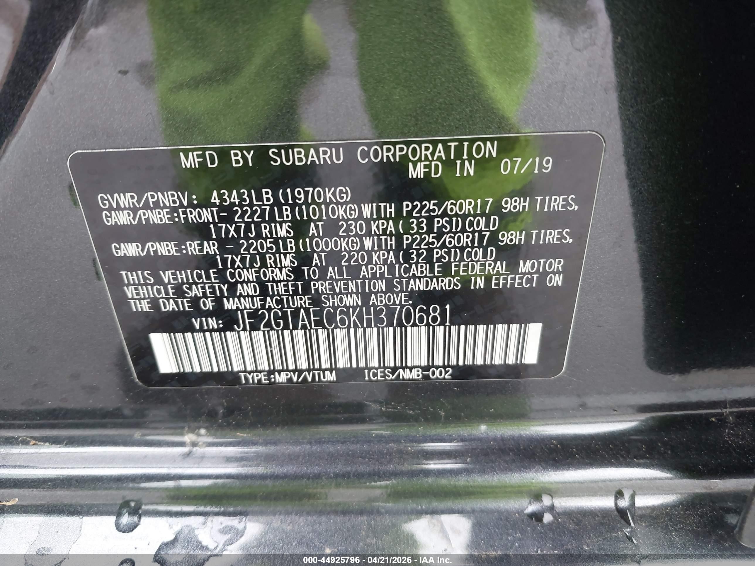 2019 Subaru Crosstrek 2.0i Premium Gray vin: JF2GTAEC6KH370681