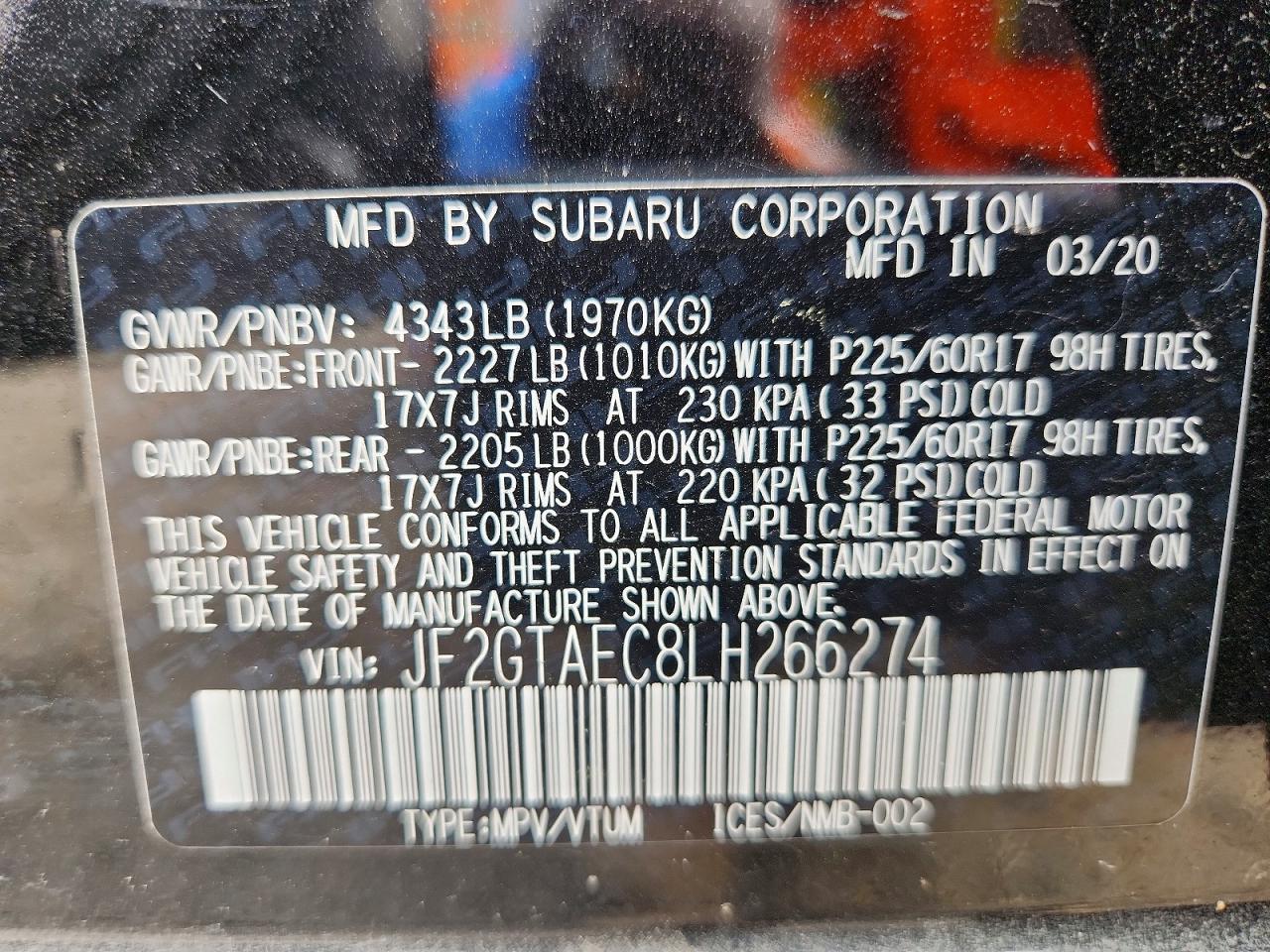 2020 Subaru Crosstrek Premium Black vin: JF2GTAEC8LH266274