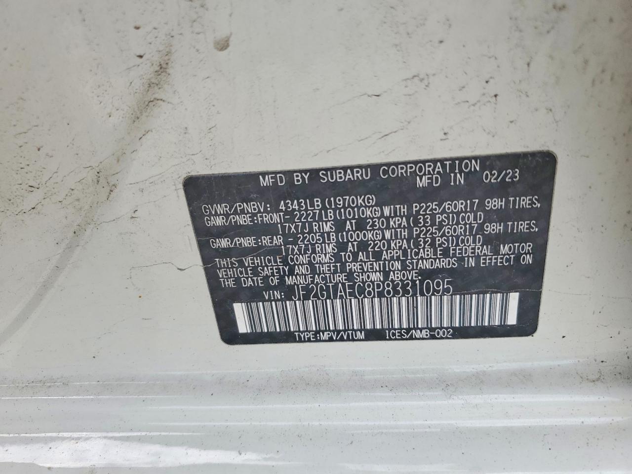 2023 Subaru Crosstrek Premium White vin: JF2GTAEC8P8331095