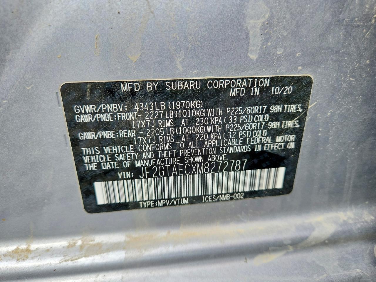2021 Subaru Crosstrek Premium Silver vin: JF2GTAECXM8272787