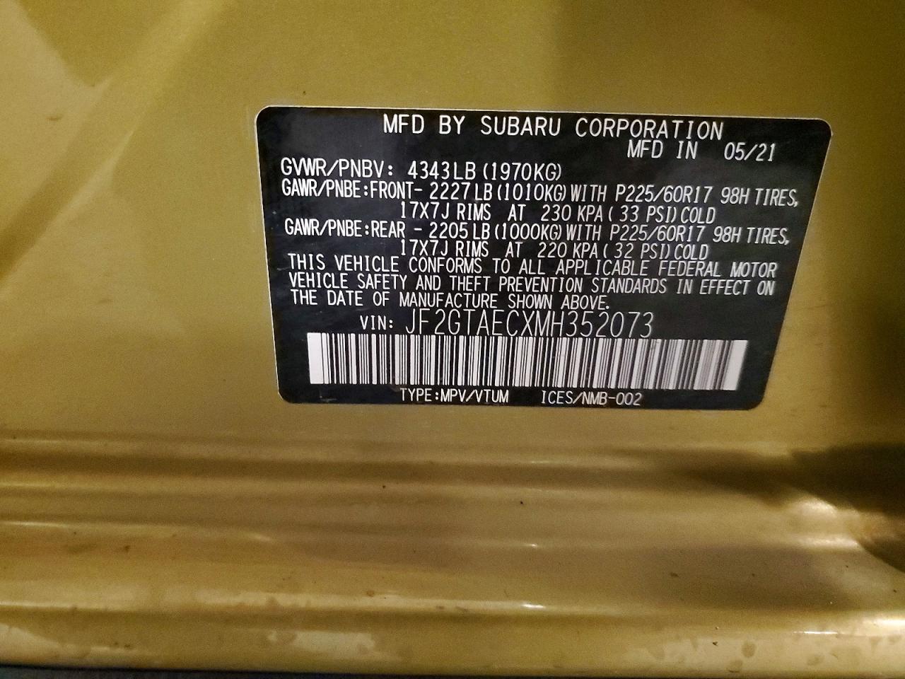 2021 Subaru Crosstrek Premium Green vin: JF2GTAECXMH352073