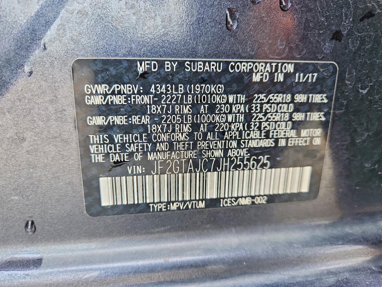 2018 Subaru Crosstrek Limited Gray vin: JF2GTAJC7JH255625