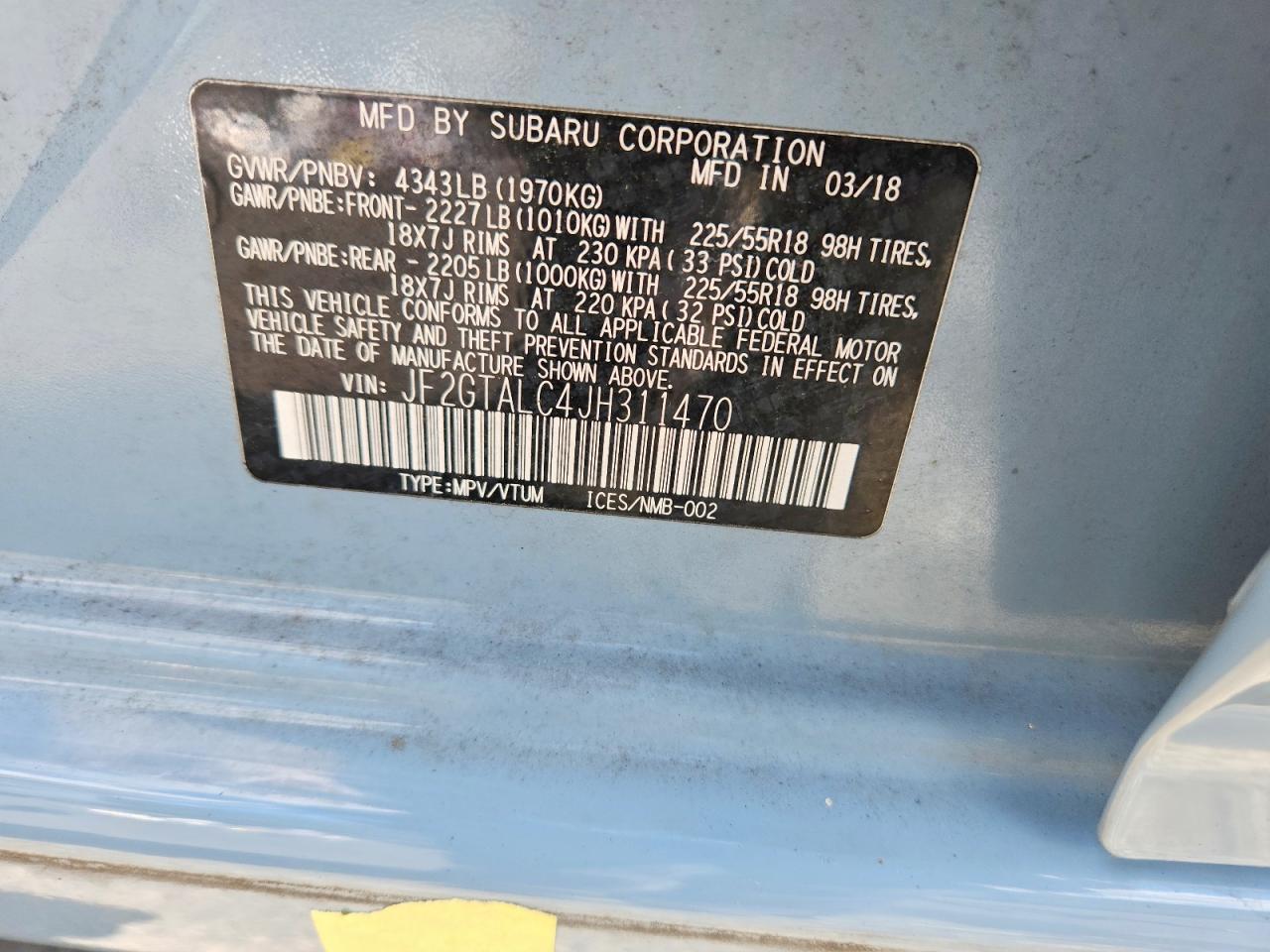 2018 Subaru Crosstrek Blue vin: JF2GTALC4JH311470