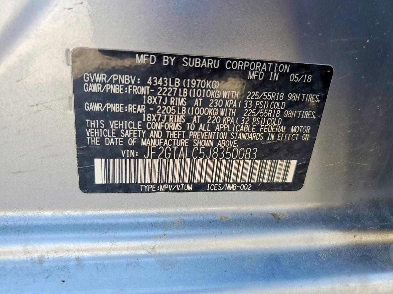 2018 Subaru Crosstrek Limited Gray vin: JF2GTALC5J8350083