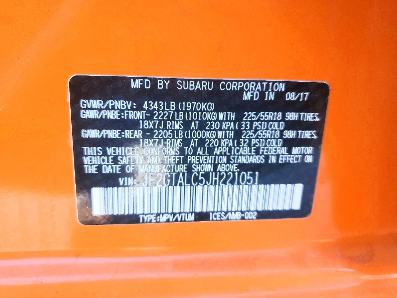 2018 Subaru Crosstrek Limited Orange vin: JF2GTALC5JH221051
