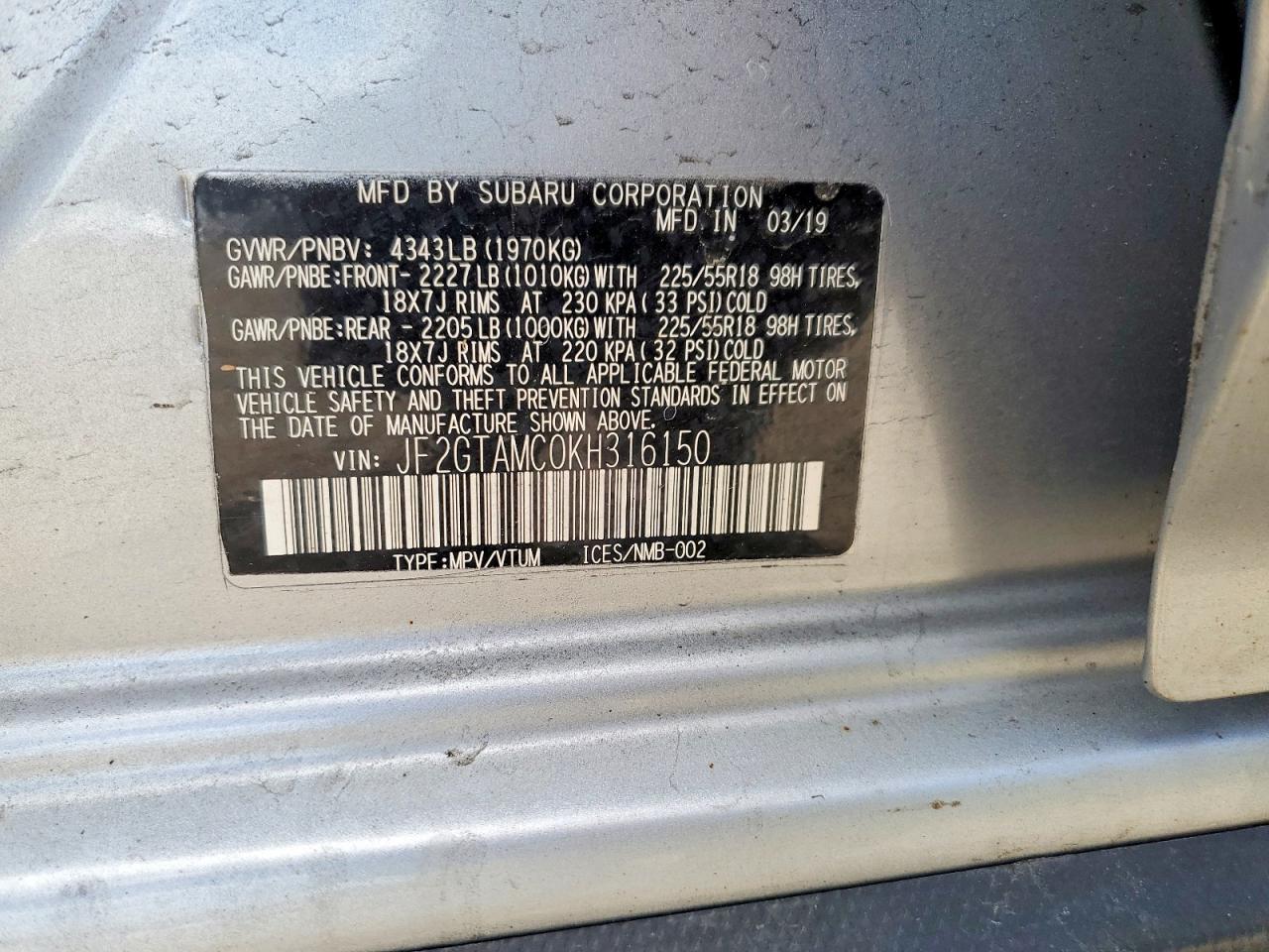 2019 Subaru Crosstrek Limited Silver vin: JF2GTAMC0KH316150