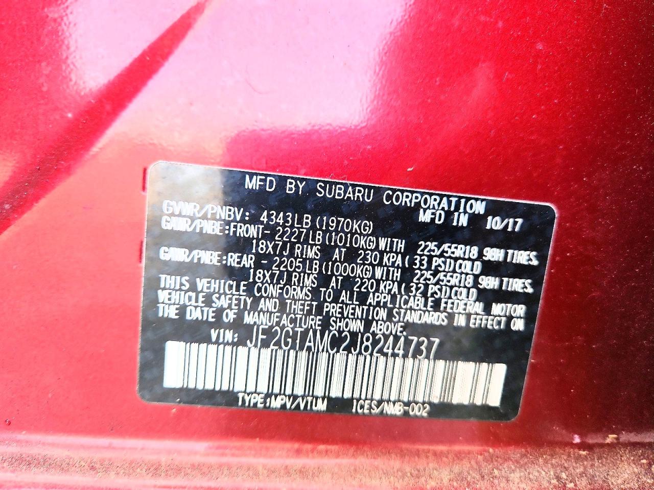 2018 Subaru Crosstrek Limited Red vin: JF2GTAMC2J8244737