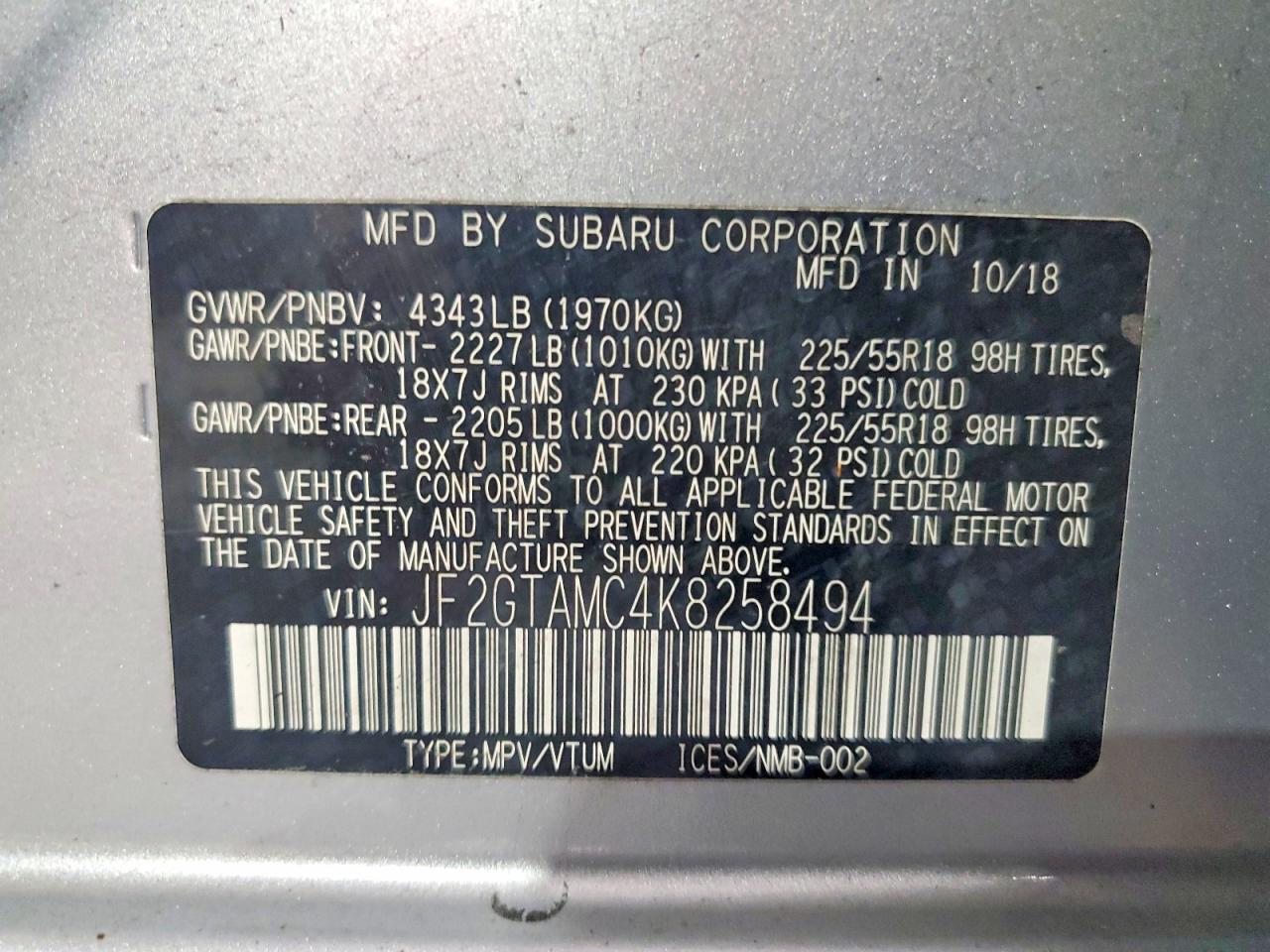 2019 Subaru Crosstrek Limited Silver vin: JF2GTAMC4K8258494