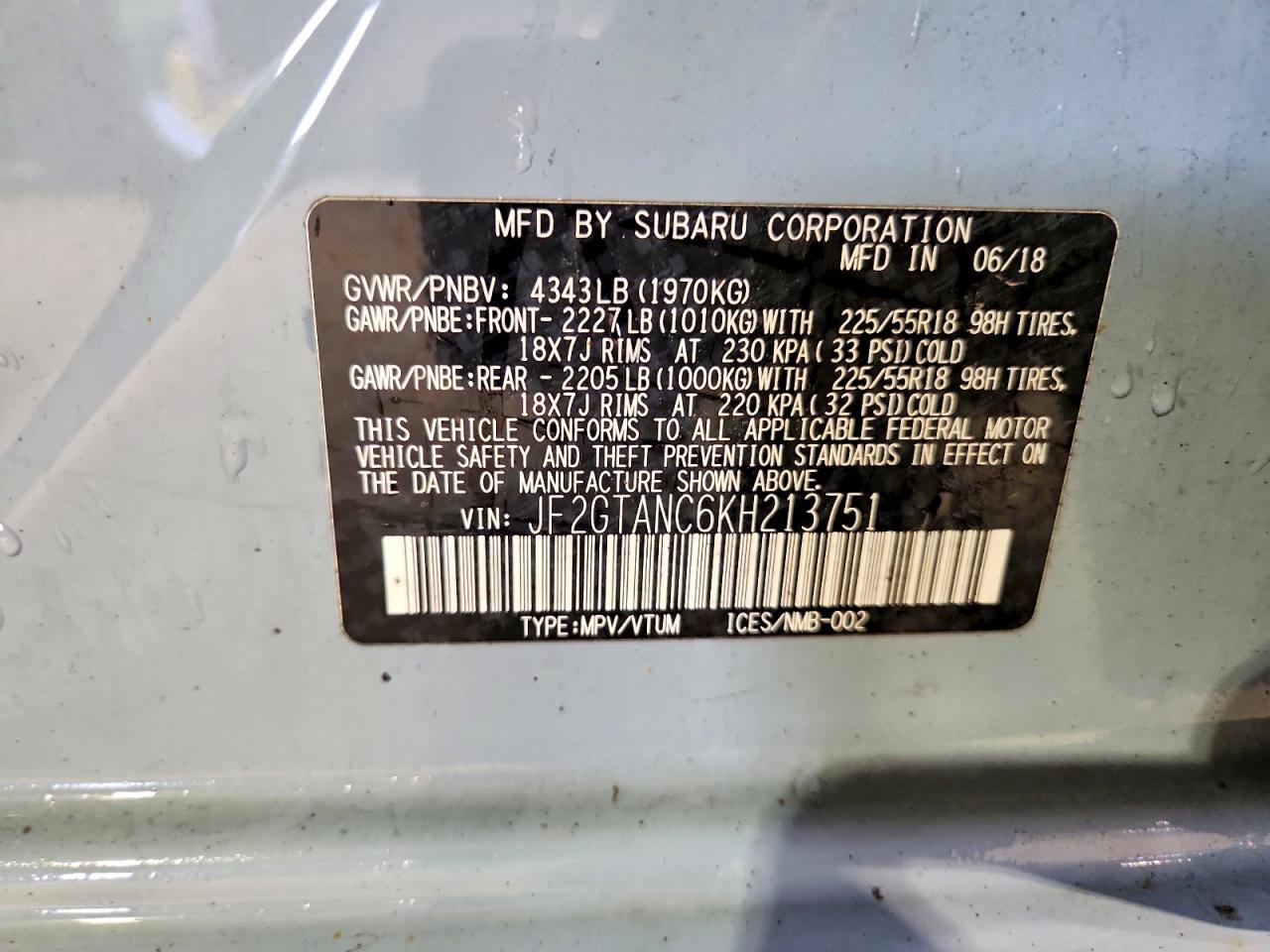 2019 Subaru Crosstrek Limited Turquoise vin: JF2GTANC6KH213751