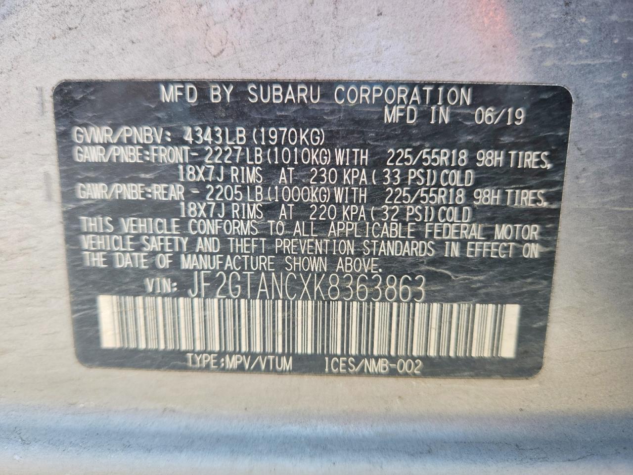 2019 Subaru Crosstrek Limited Silver vin: JF2GTANCXK8363863