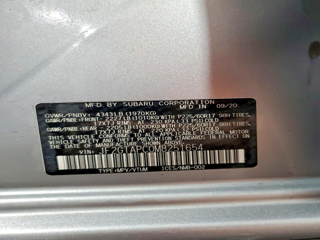 2021 Subaru Crosstrek Premium Silver vin: JF2GTAPC0M8251654